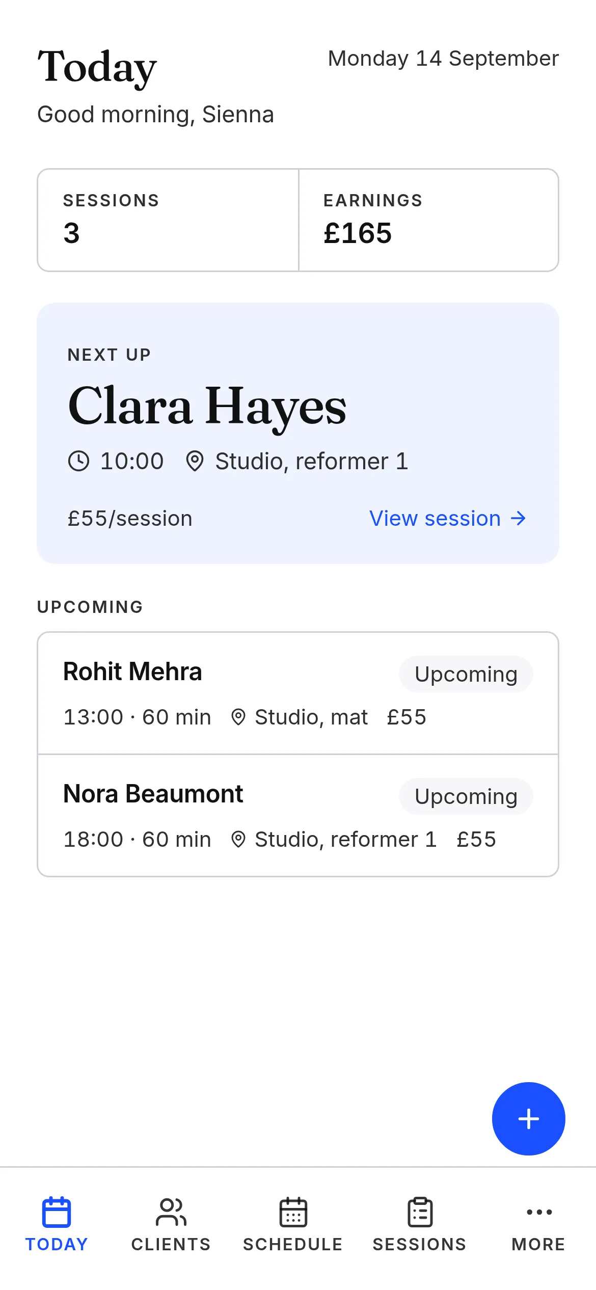 Another Session showing a Pilates instructor’s day on a laptop and a phone