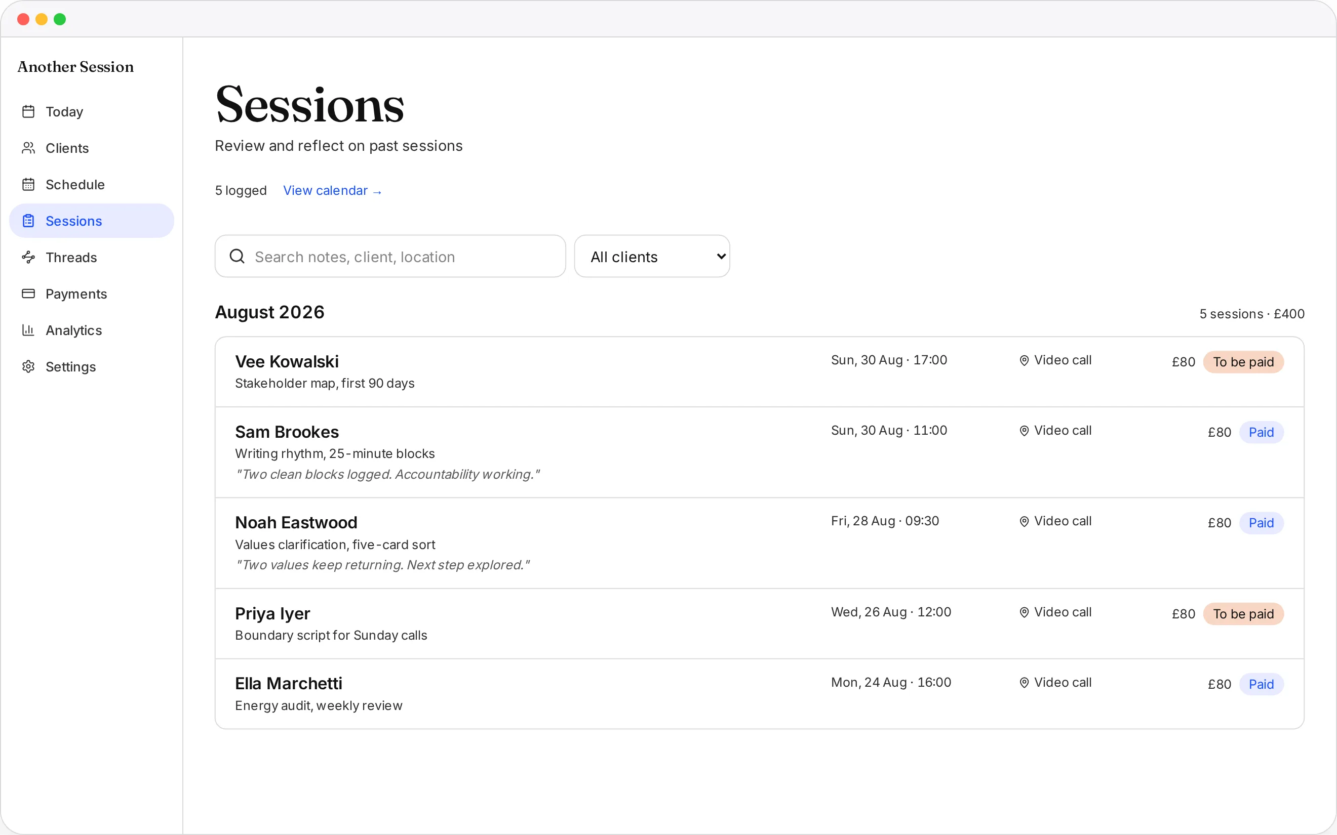 Every client, every commitment, every shift in one calm view. in Another Session