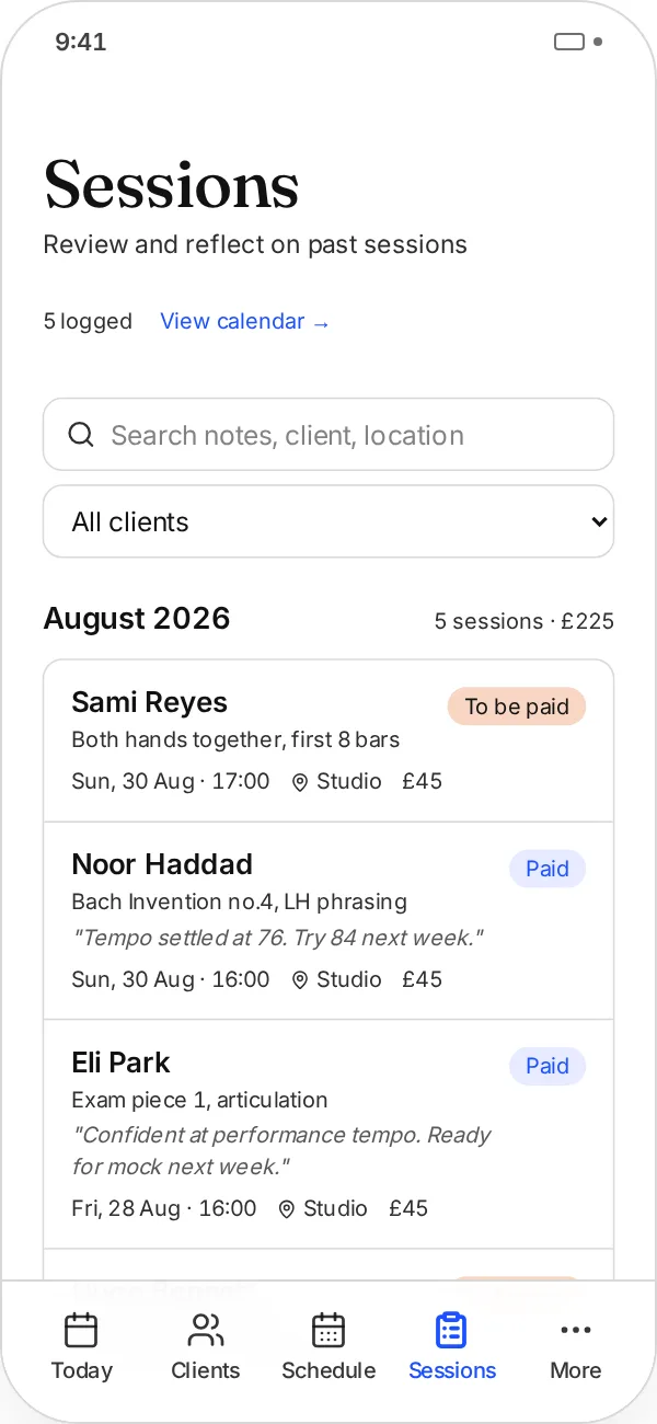 The notes that travel with each student. in Another Session