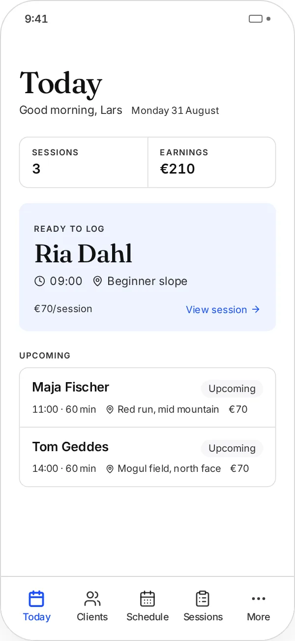 Another Session showing a ski instructor’s day on a laptop and a phone