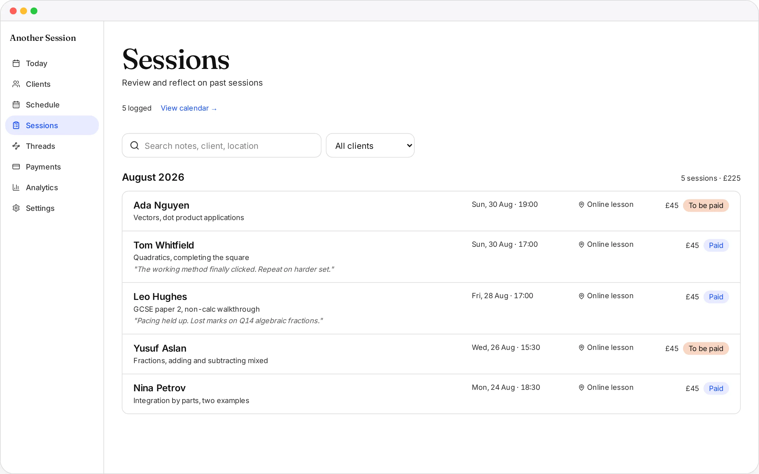 Every student, every topic, every working method in one calm view. in Another Session