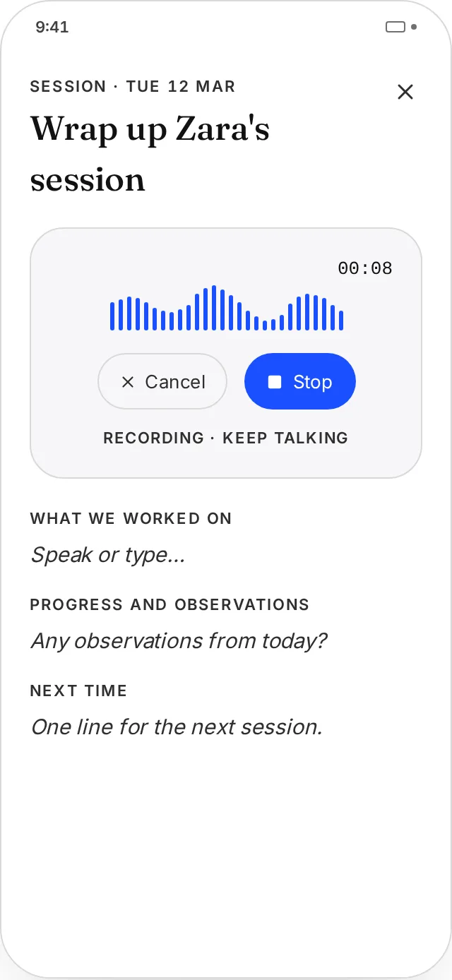 A voice note being turned into a session note
