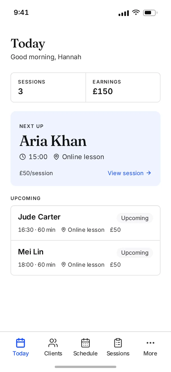 Another Session showing a exam prep tutor’s day on a laptop and a phone