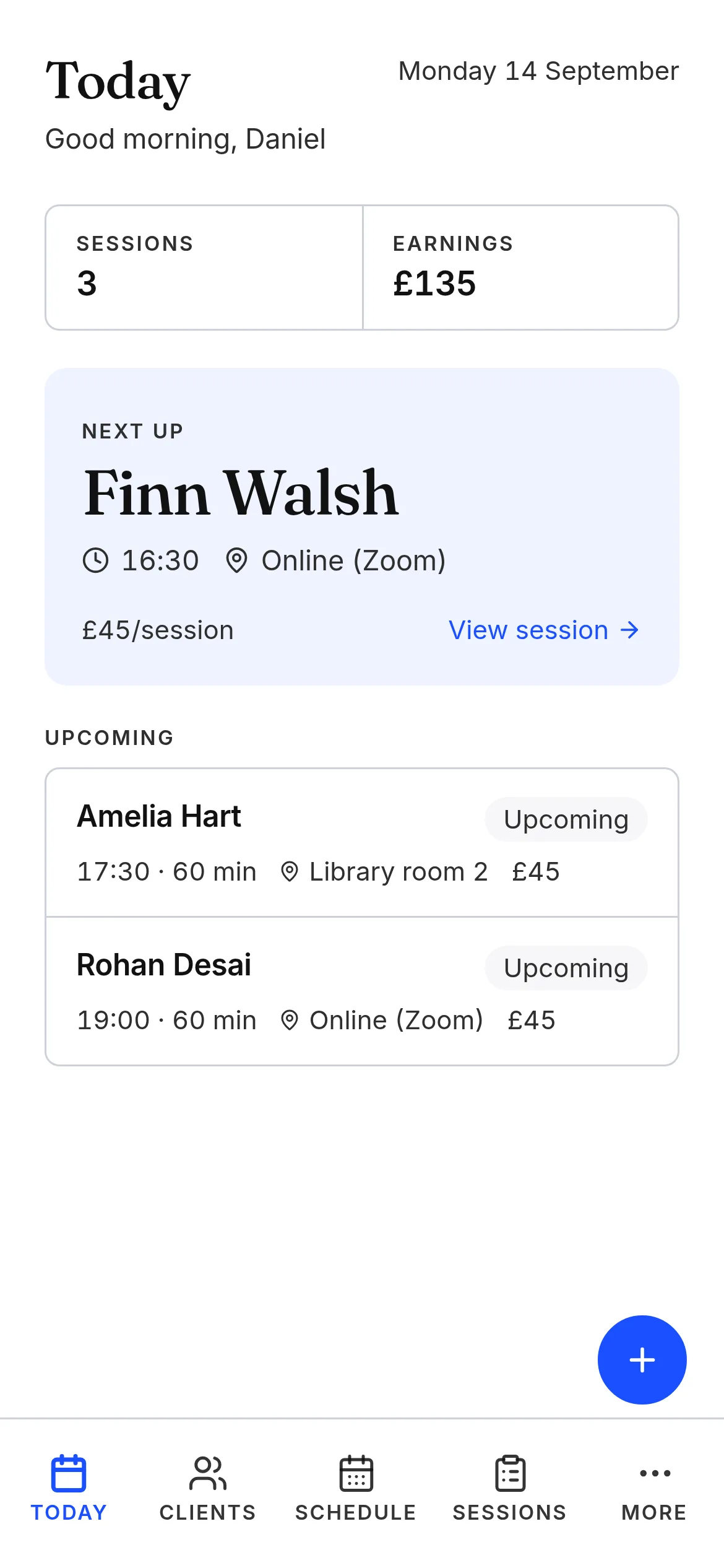 A tutor's teaching day in Another Session on a phone