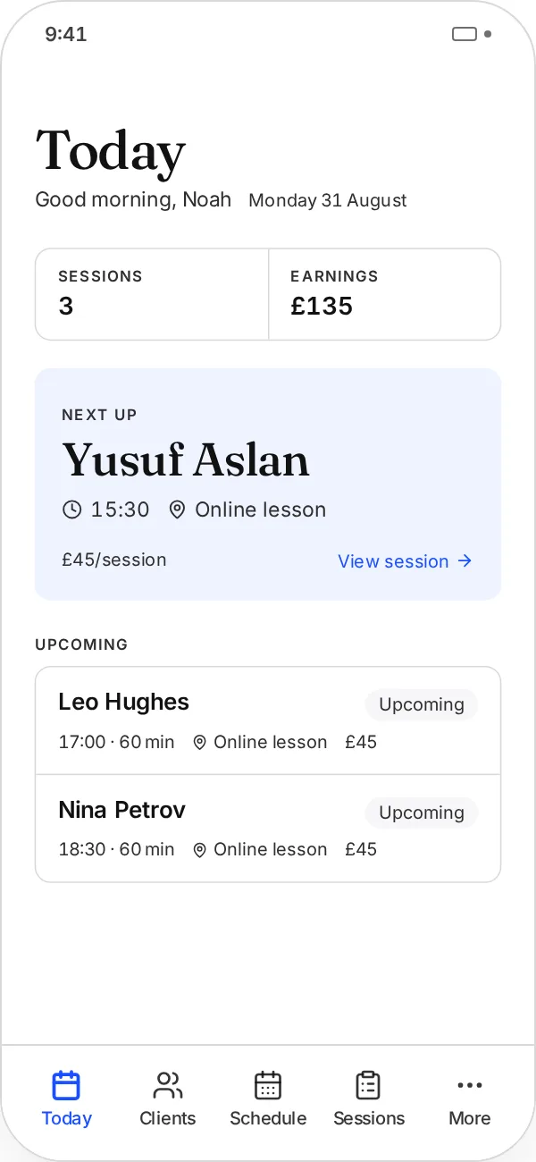Another Session showing a math tutor’s day on a laptop and a phone
