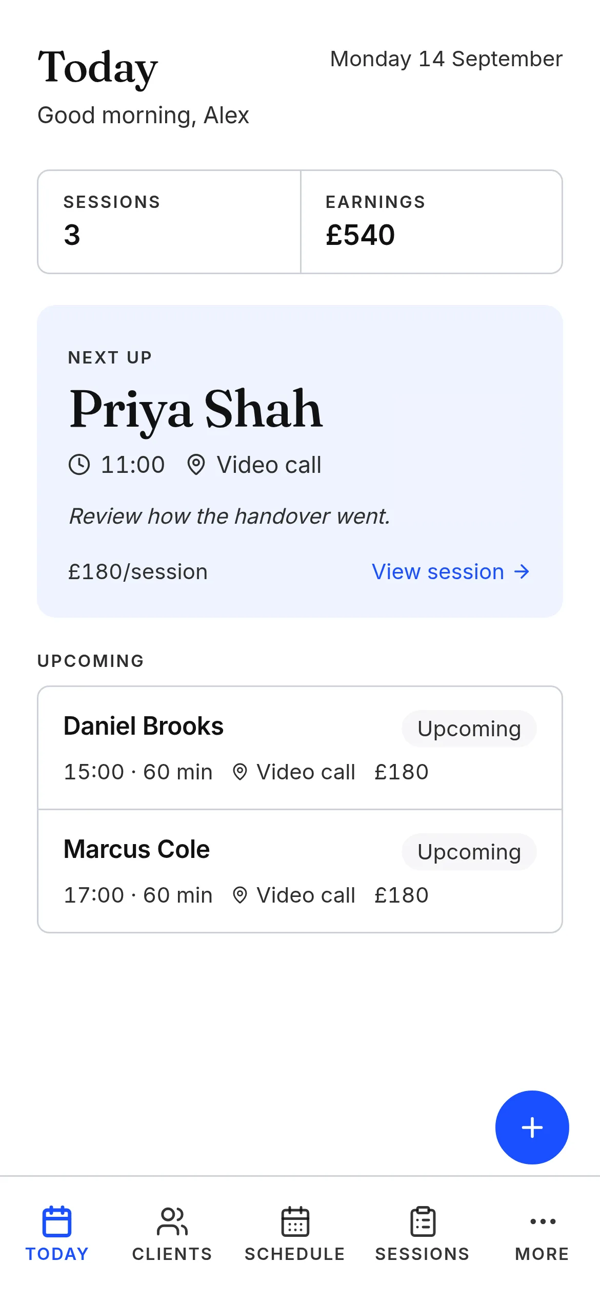 Executive coaching sessions and the previous session’s next focus on a phone