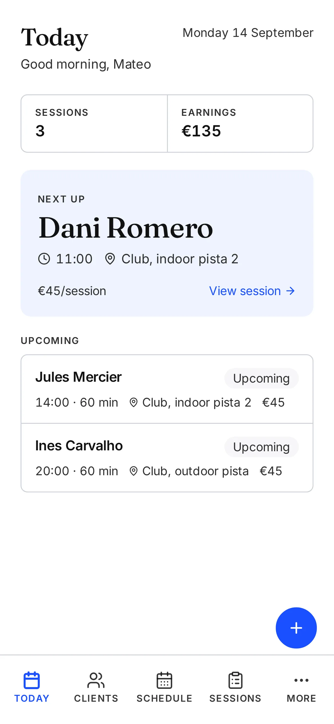 Another Session showing a padel coache’s day on a laptop and a phone