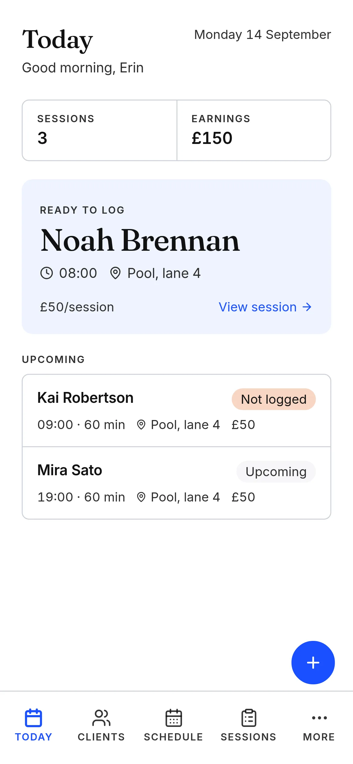 Another Session showing a swim coache’s day on a laptop and a phone