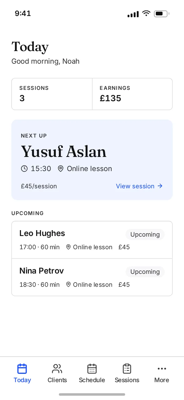 Another Session showing a math tutor’s day on a laptop and a phone