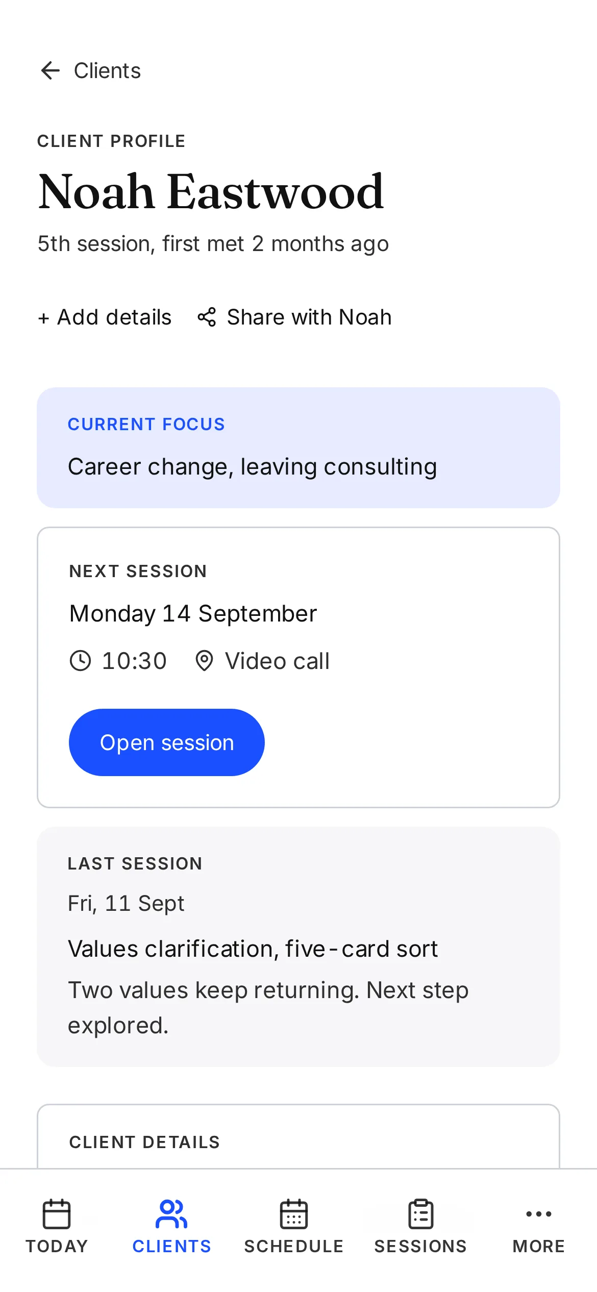 A life coaching client's record on a phone