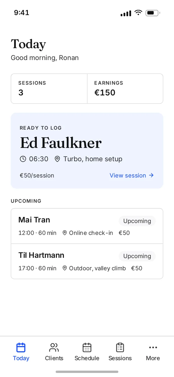 Another Session showing a cycling coache’s day on a laptop and a phone