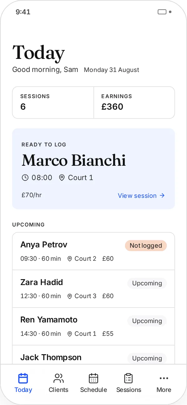 Another Session on a laptop and a phone, showing the day’s sessions