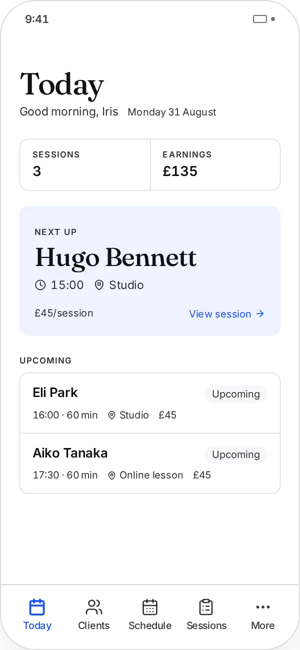 Another Session showing a music teacher’s day on a laptop and a phone